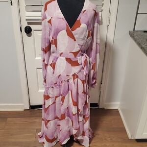 Hutch Elegant Pink and Orange Wrap Dress